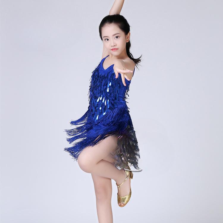 Kinder Latein Tanzkleid Cha Cha Wettbewerb Latein Kleid für Mädchen Pailletten Tanzkostüme Kinder Performance Outfits 140 königsblau von Joom DACH