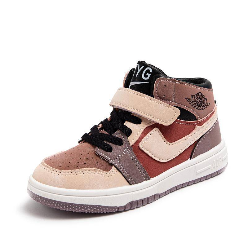 Kinder Leder Farblich passende Hübsche Low Top Sneakers Trendy Solide Weiche Sohle Jungen Basketball Schuhe Mädchen Klettverschluss Sneakers 31 braun von Joom DACH