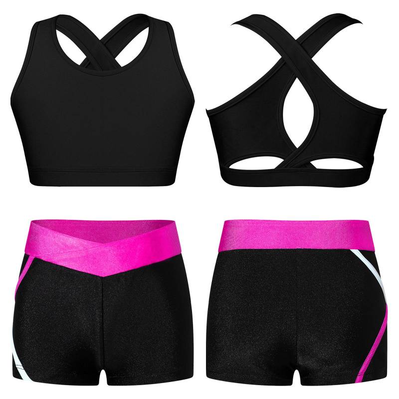 Kinder Mädchen 2 Stück Tanz Sport Outfits Gymnastik Crop Top mit Booty Shorts Trainingsanzug Badeanzug Kleidung 5-6 Years hellrosa/schwarz von Joom DACH