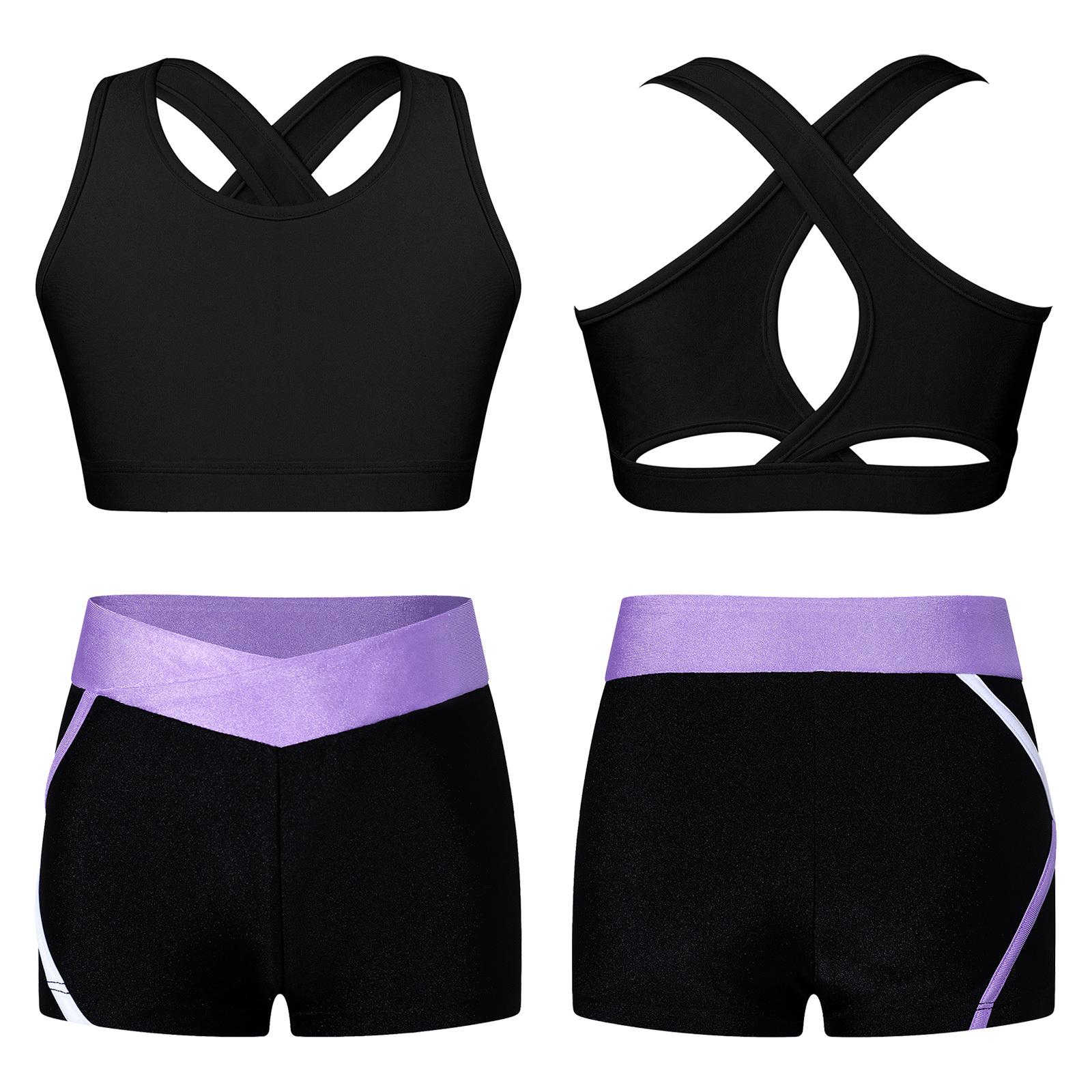 Kinder Mädchen 2 Stück Tanz Sport Outfits Gymnastik Crop Top mit Booty Shorts Trainingsanzug Badeanzug Kleidung 9-10 Years schwarz/lavendel Kinder Mädchen 2 Stück Tanz Sport Outfits Gymnastik Crop Top mit Booty Shorts Trainingsanzug Badeanzug Kleidung 9-10 Years schwarz/lavendel von Joom DACH
