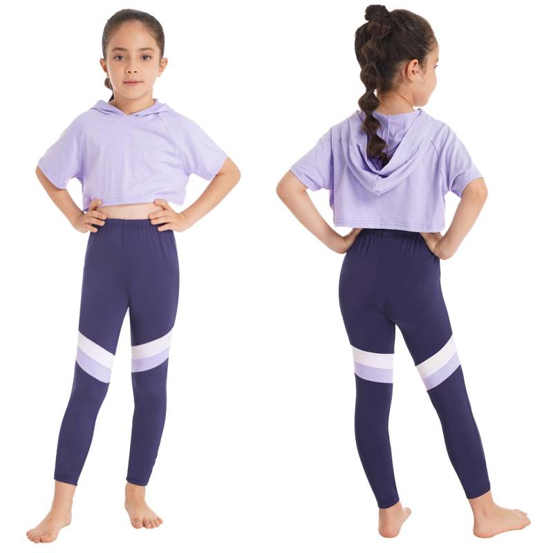 Kinder Mädchen 2-teiliges Outfit, Sweatsuit, kurzärmeliges Crop-Hoodie-Shirt mit Jogginghose, Set, Trainingsanzug 7-8 Years violett von Joom DACH