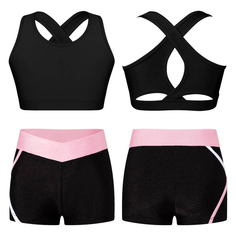 Kinder Mädchen 2-teiliges Tanz-Outfit, bauchfreies Top mit Booty Shorts, Activewear-Set, Gymnastikanzug, Tanzbekleidung 15-16 Years von Joom DACH