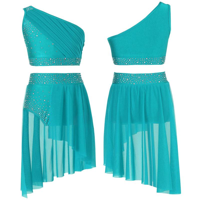 Kinder Mädchen 2-teiliges Tanz-Outfit Ballett Gymnastikanzug Athletisch Crop Top mit Tutu Rock Lyrisches Tanzkleid 15-16 Years grün von Joom DACH