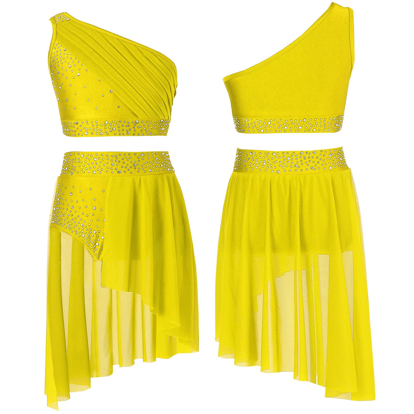 Kinder Mädchen 2-teiliges Tanz-Outfit Ballett Gymnastikanzug Athletisch Crop Top mit Tutu Rock Lyrisches Tanzkleid 9-10 Years gelb von Joom DACH