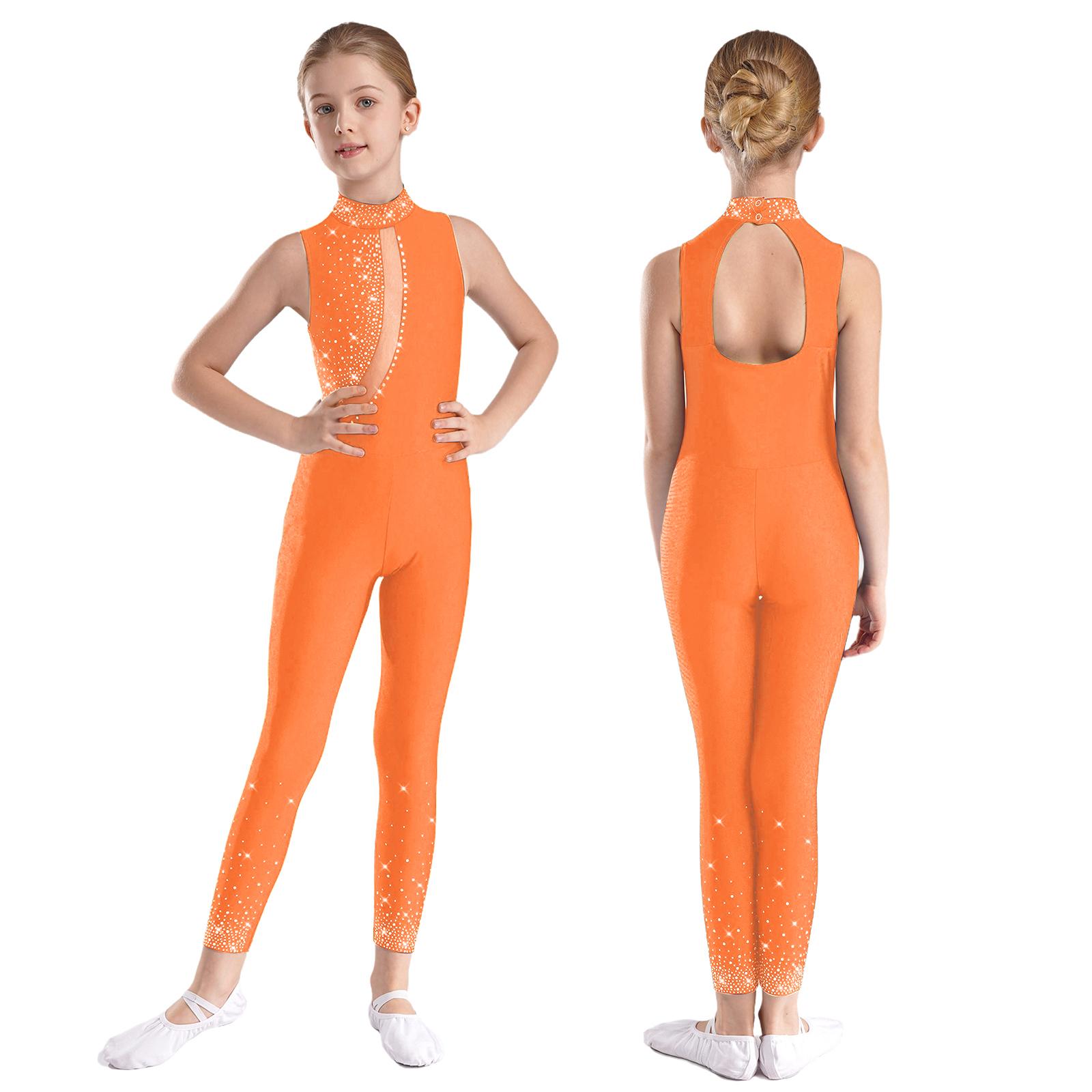Kinder Mädchen Ärmelloser Eiskunstlauf Ganzkörperanzug Jumpsuit Ballett Tanz Gymnastik Turnanzug Tank Strass Tank Unitard Kostüm 5-6 Years orange von Joom DACH