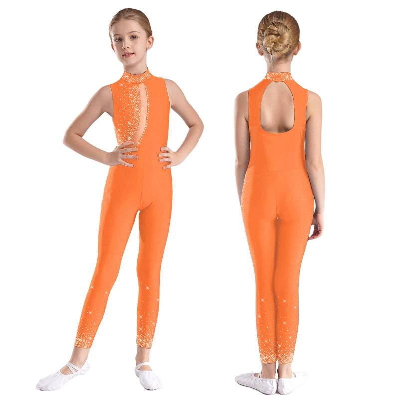 Kinder Mädchen Ärmelloser Eiskunstlauf Ganzkörperanzug Jumpsuit Ballett Tanz Gymnastik Turnanzug Tank Strass Tank Unitard Kostüm 5-6 Years orange von Joom DACH