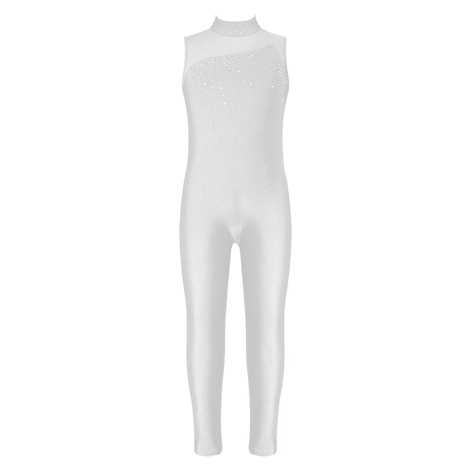 Kinder Mädchen Ärmelloser Strass Turnanzug Rundhals Eiskunstlauf Gymnastik Unitard Kleid 9-10 Years weiß von Joom DACH