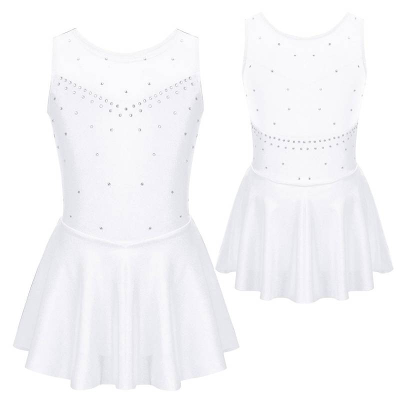 Kinder Mädchen Ärmelloses Strass Gymnastik Trikot Kleid Mesh Splice Eiskunstlauf Kleid Ballett Leistung Tanz Kostüme 5-6 Years weiß von Joom DACH