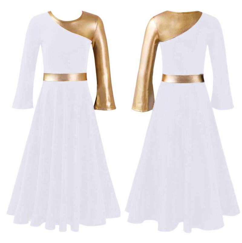 Kinder Mädchen Anbetung Liturgisches Lobpreis-Tanzkleid Langarm Lässiges, lockeres Kleid Kirchentanzkleidung 3-4 Years weiß von Joom DACH