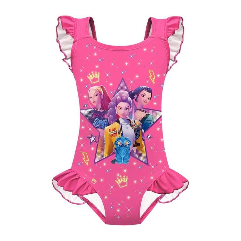 Kinder Mädchen Anime Cartoon POP Sänger Rumi Mira Zoey Druck Rüschen Ärmellos Einteiliger Badeanzug Bademode 120cm von Joom DACH