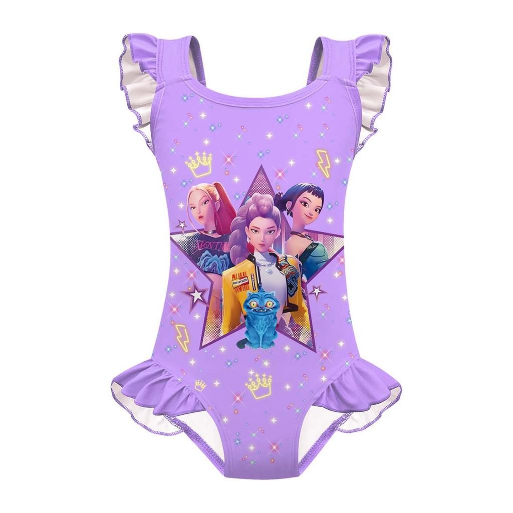 Kinder Mädchen Anime Cartoon POP Sänger Rumi Mira Zoey Druck Rüschen Ärmellos Einteiliger Badeanzug Bademode 160cm von Joom DACH