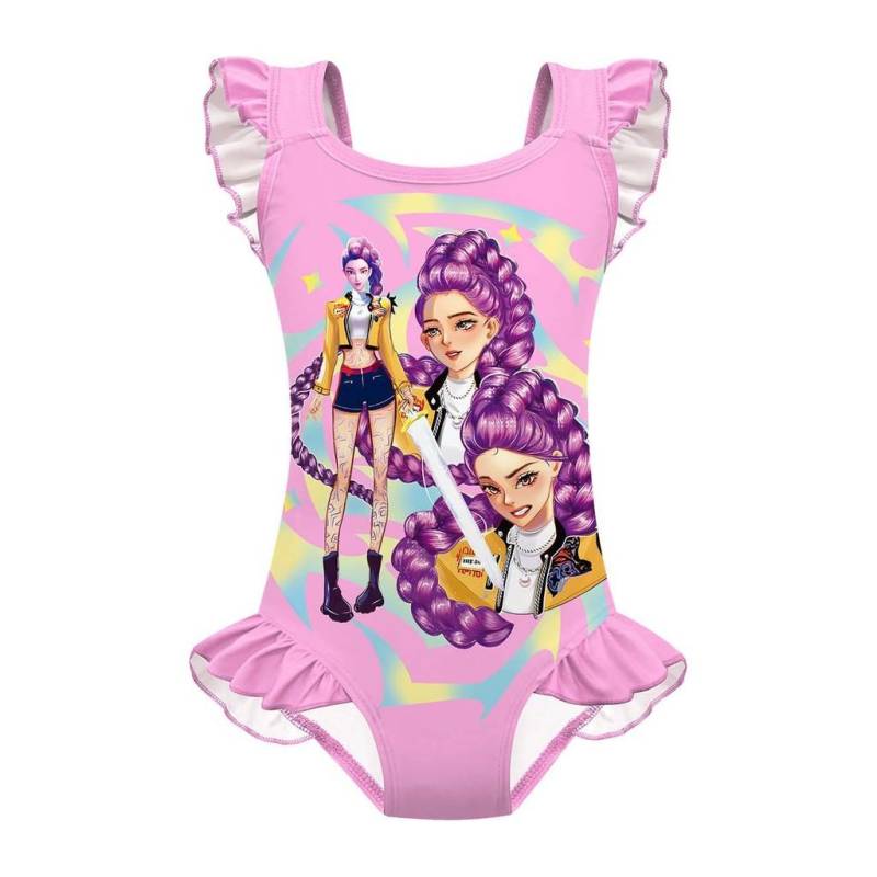 Kinder Mädchen Anime Cartoon POP Sängerin Rumi Zoey Mira Print Rüschen Ärmellos Einteiliger Badeanzug Bademode 120cm von Joom DACH