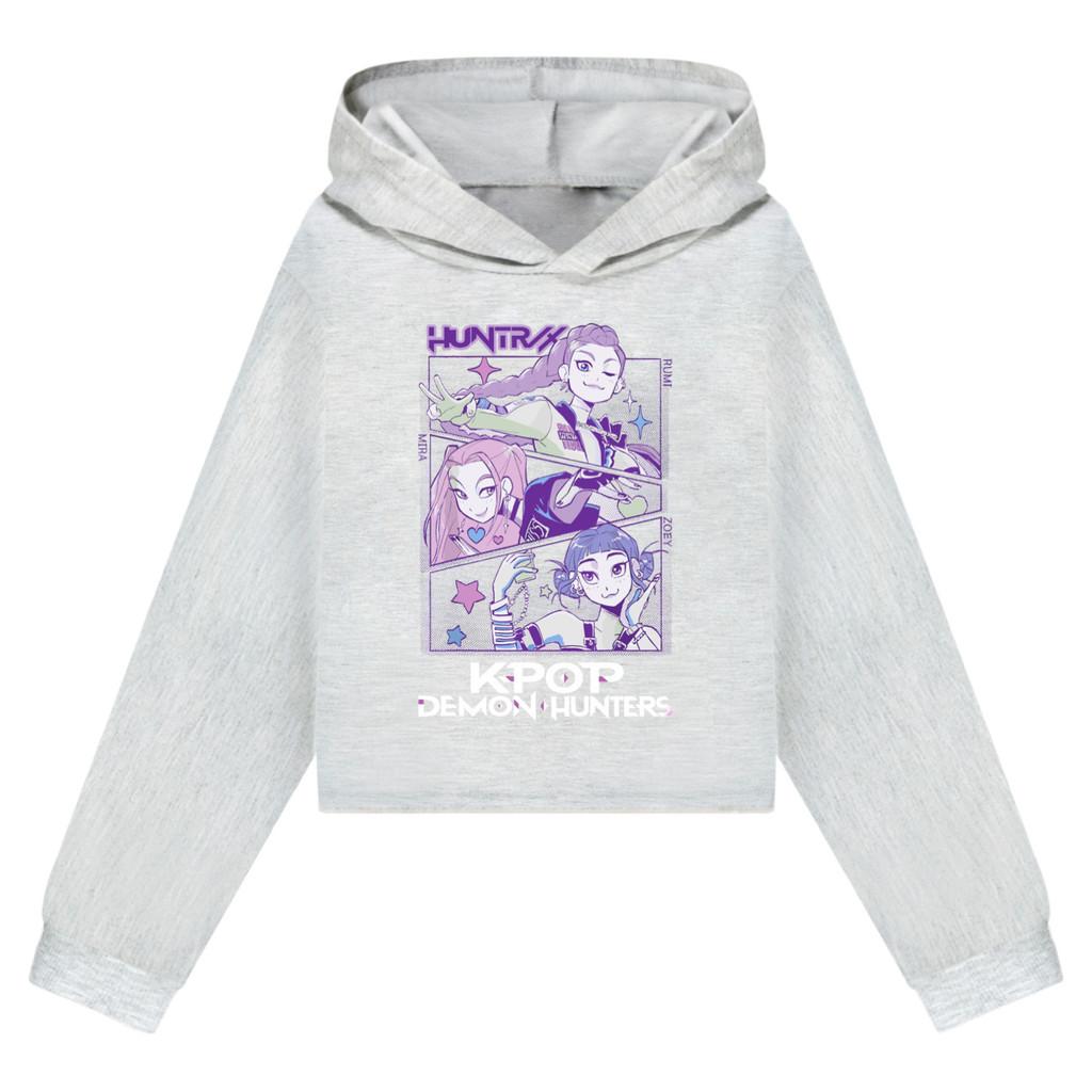 Kinder Mädchen Anime Cartoon POP Sängerin Superstar Rumi Mira Zoey Bedruckt Lässige Langarm Kapuzenpullover Sweatshirt Top 120Cm grau von Joom DACH