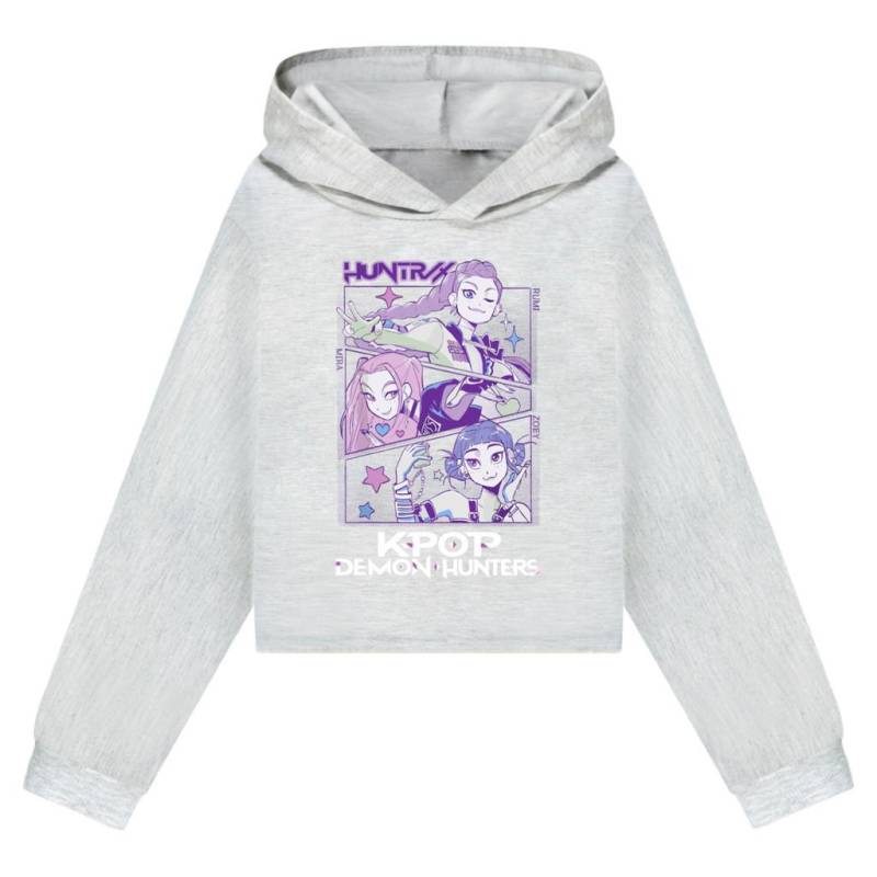 Kinder Mädchen Anime Cartoon POP Sängerin Superstar Rumi Mira Zoey Bedruckt Lässige Langarm Kapuzenpullover Sweatshirt Top 120Cm grau von Joom DACH