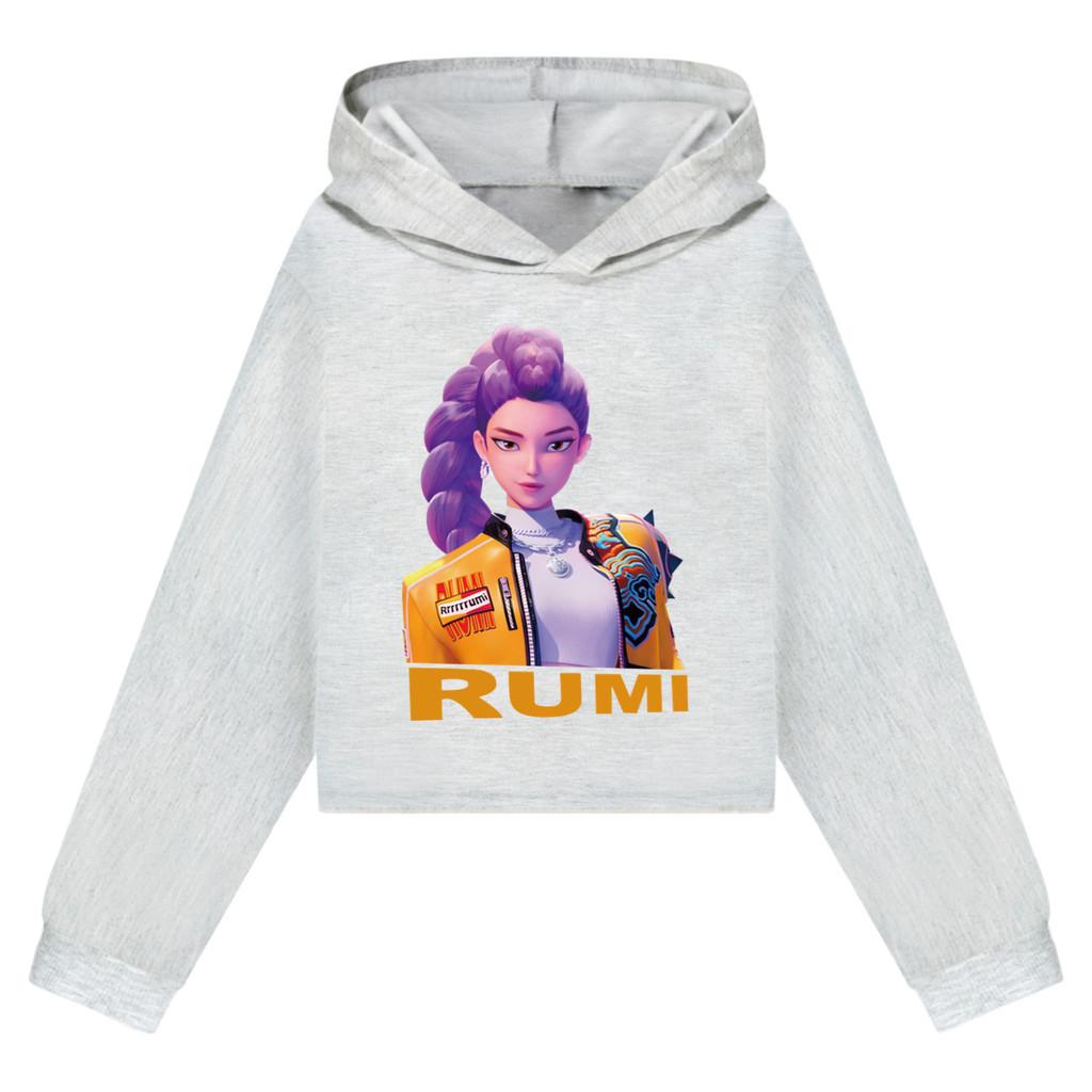 Kinder Mädchen Anime Cartoon POP Sängerin Superstar Rumi Mira Zoey Bedruckt Lässige Langarm Kapuzenpullover Sweatshirt Top 150Cm grau von Joom DACH