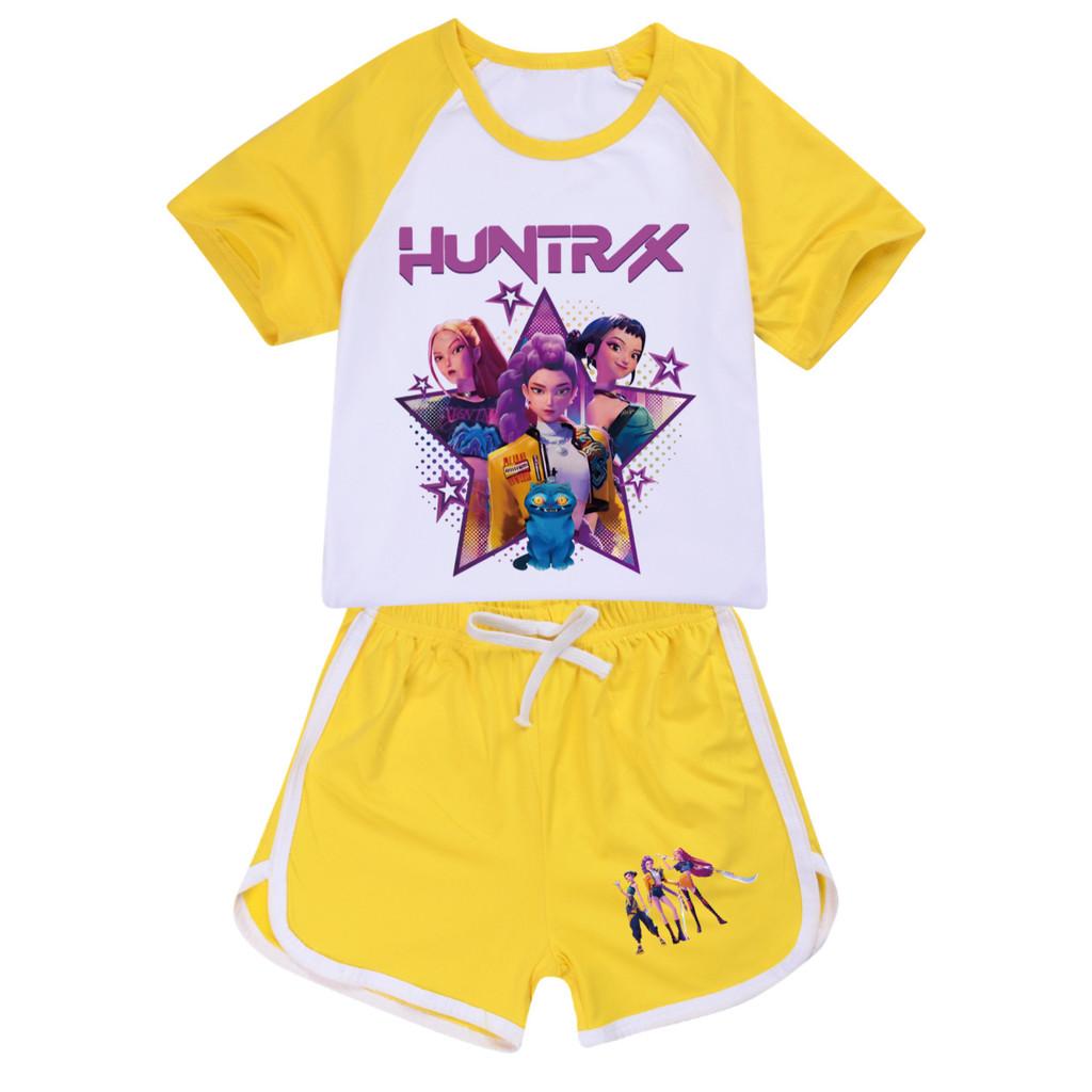 Kinder Mädchen Anime Cartoon POP Sängerin Superstar Zoey Rumi Mira Print Kurzarm T-Shirt Shorts Hose Freizeitkleidungsset 120cm gelb von Joom DACH