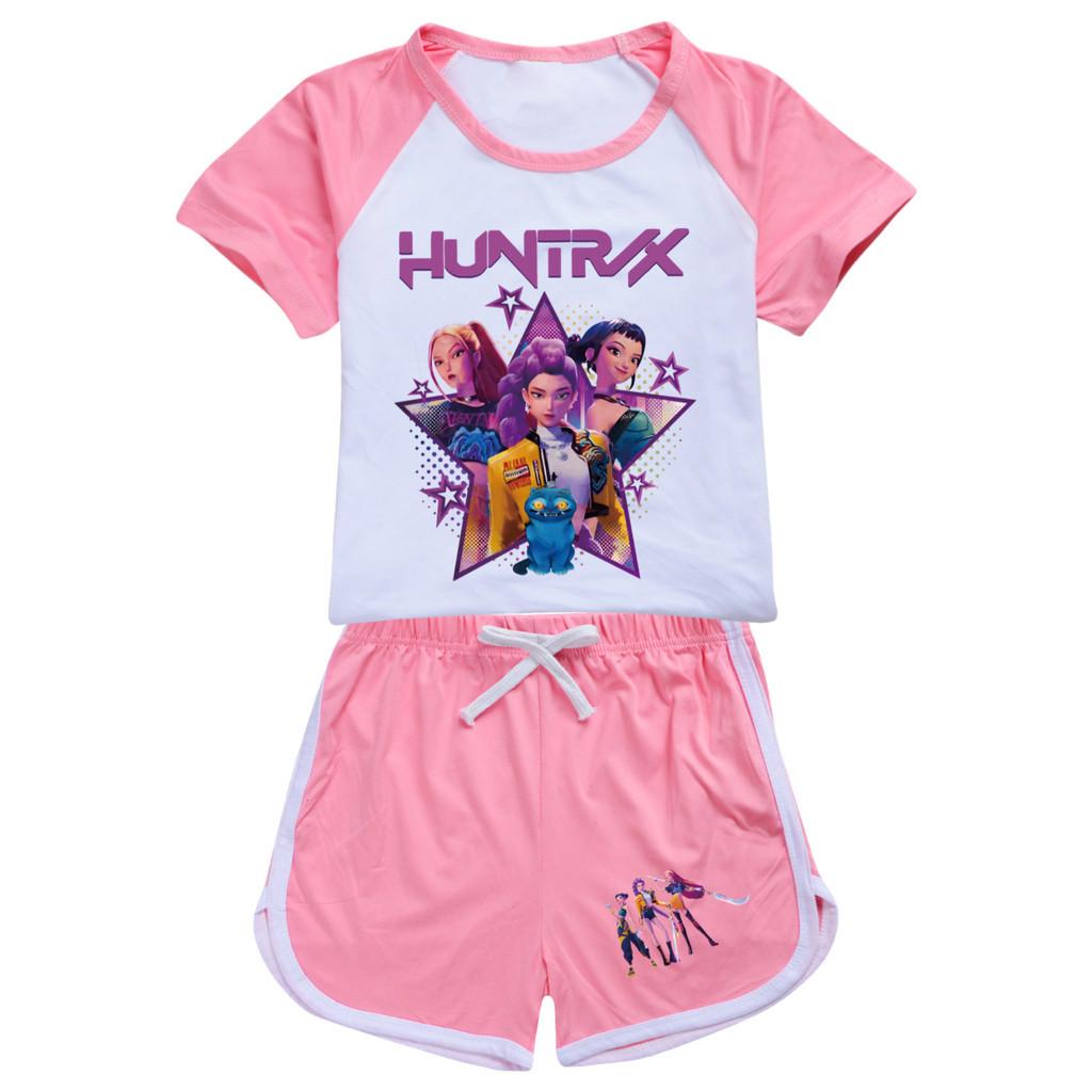 Kinder Mädchen Anime Cartoon POP Sängerin Superstar Zoey Rumi Mira Print Kurzarm T-Shirt Shorts Hose Freizeitkleidungsset 130cm rosa von Joom DACH