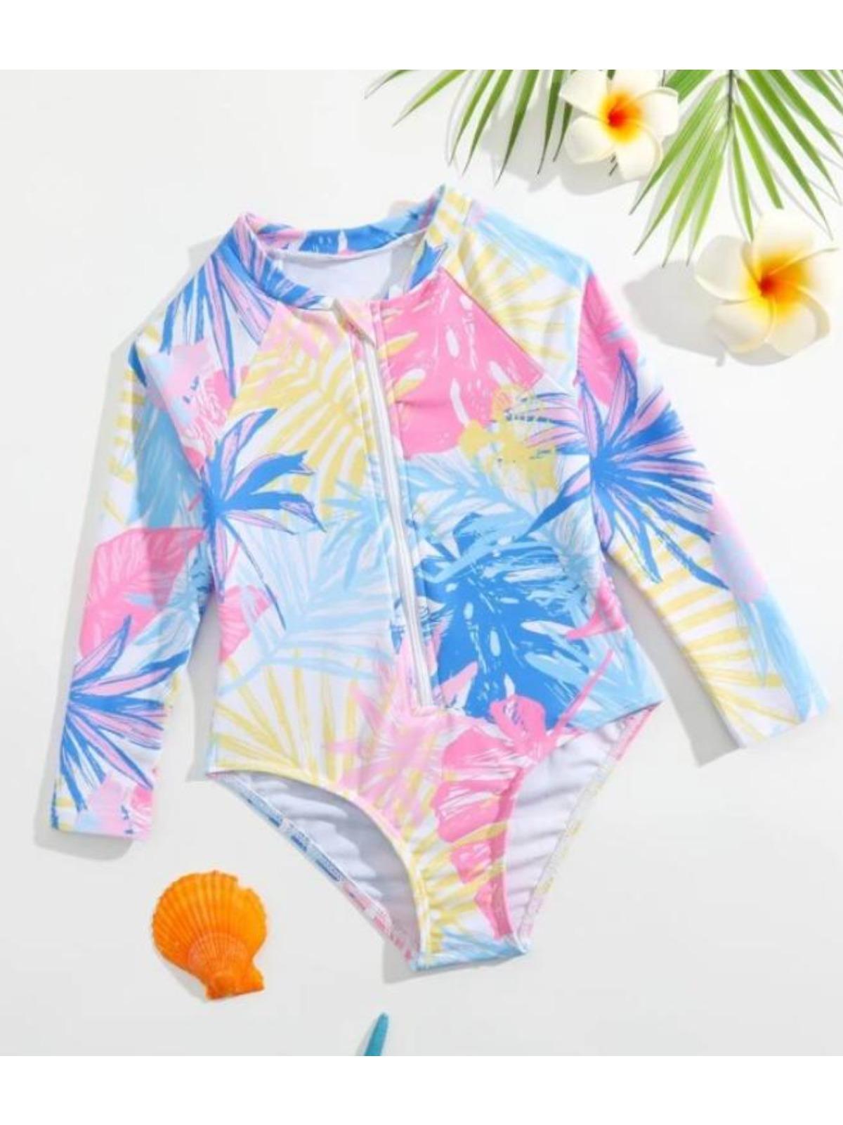 Kinder Mädchen Badeanzug Langarm Bedruckt Reißverschluss Bademode Badeanzug Rash Guard Bodysuit Strandkleidung 160 von Joom DACH