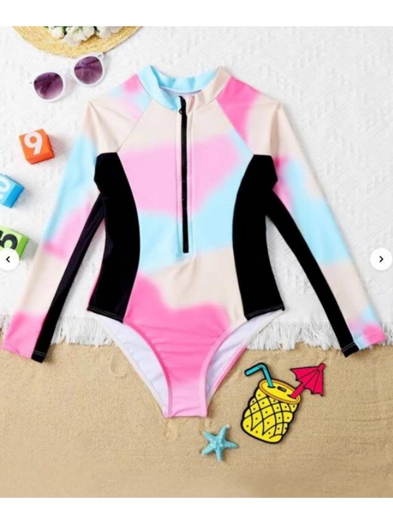 Kinder Mädchen Badeanzug Langarm Bedruckt Reißverschluss Bademode Badeanzug Rash Guard Bodysuit Strandkleidung 160 rosa von Joom DACH