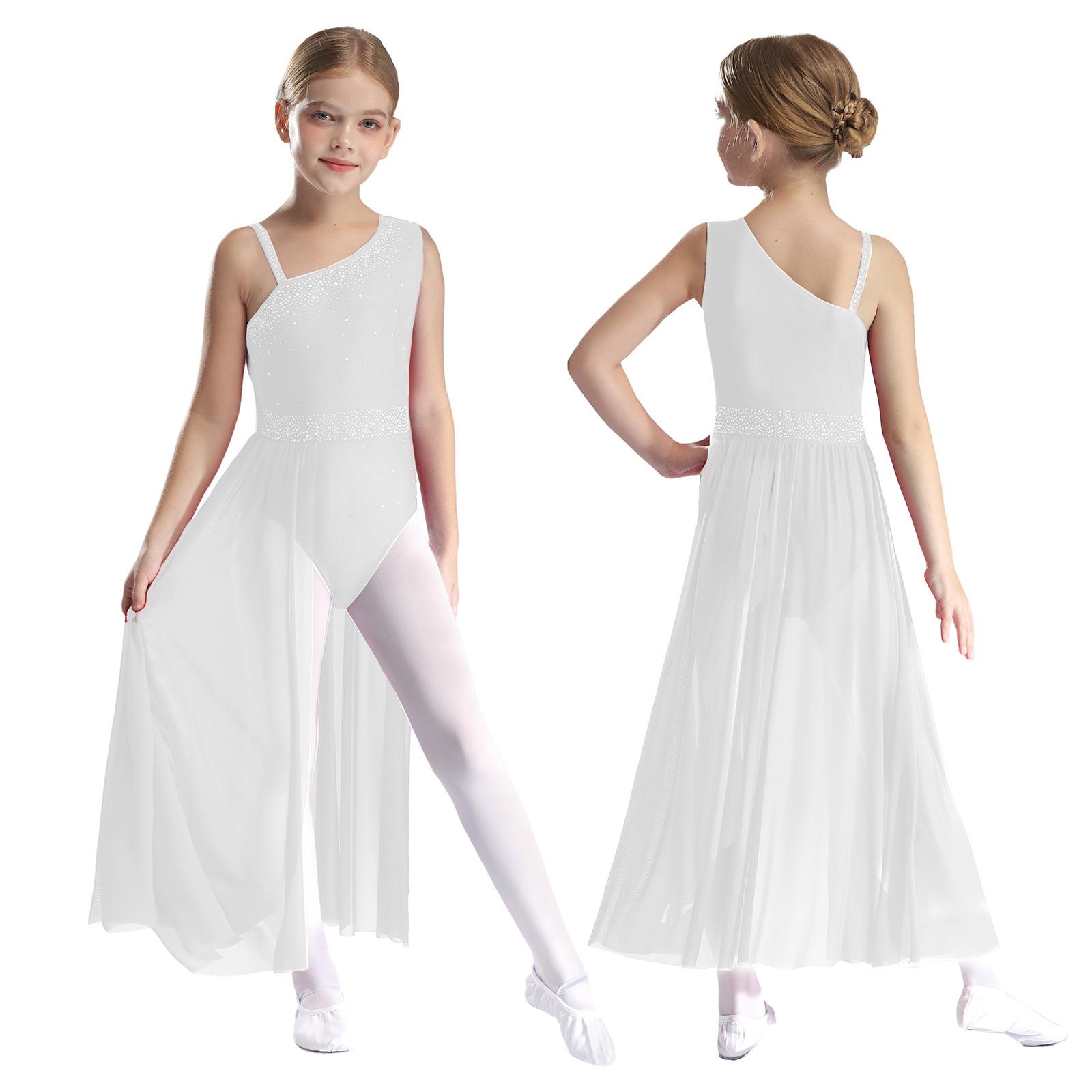 Kinder Mädchen Ballett Lyrischer Tanz Kleid Gymnastik Trikot mit Rock Transparent Mesh Eiskunstlauf Modernes Zeitgenössisches Tanzkostüm 13-14 Years von Joom DACH
