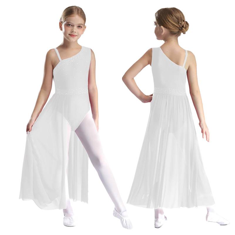 Kinder Mädchen Ballett Lyrischer Tanz Kleid Gymnastik Trikot mit Rock Transparent Mesh Eiskunstlauf Modernes Zeitgenössisches Tanzkostüm 13-14 Years von Joom DACH