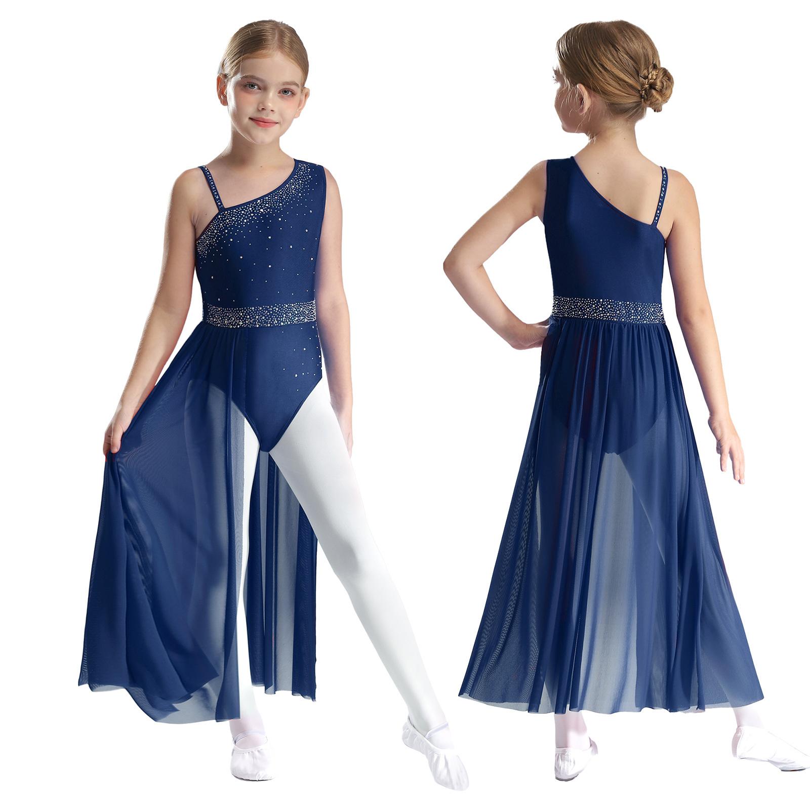 Kinder Mädchen Ballett Lyrischer Tanz Kleid Gymnastik Trikot mit Rock Transparent Mesh Eiskunstlauf Modernes Zeitgenössisches Tanzkostüm 15-16 Years von Joom DACH