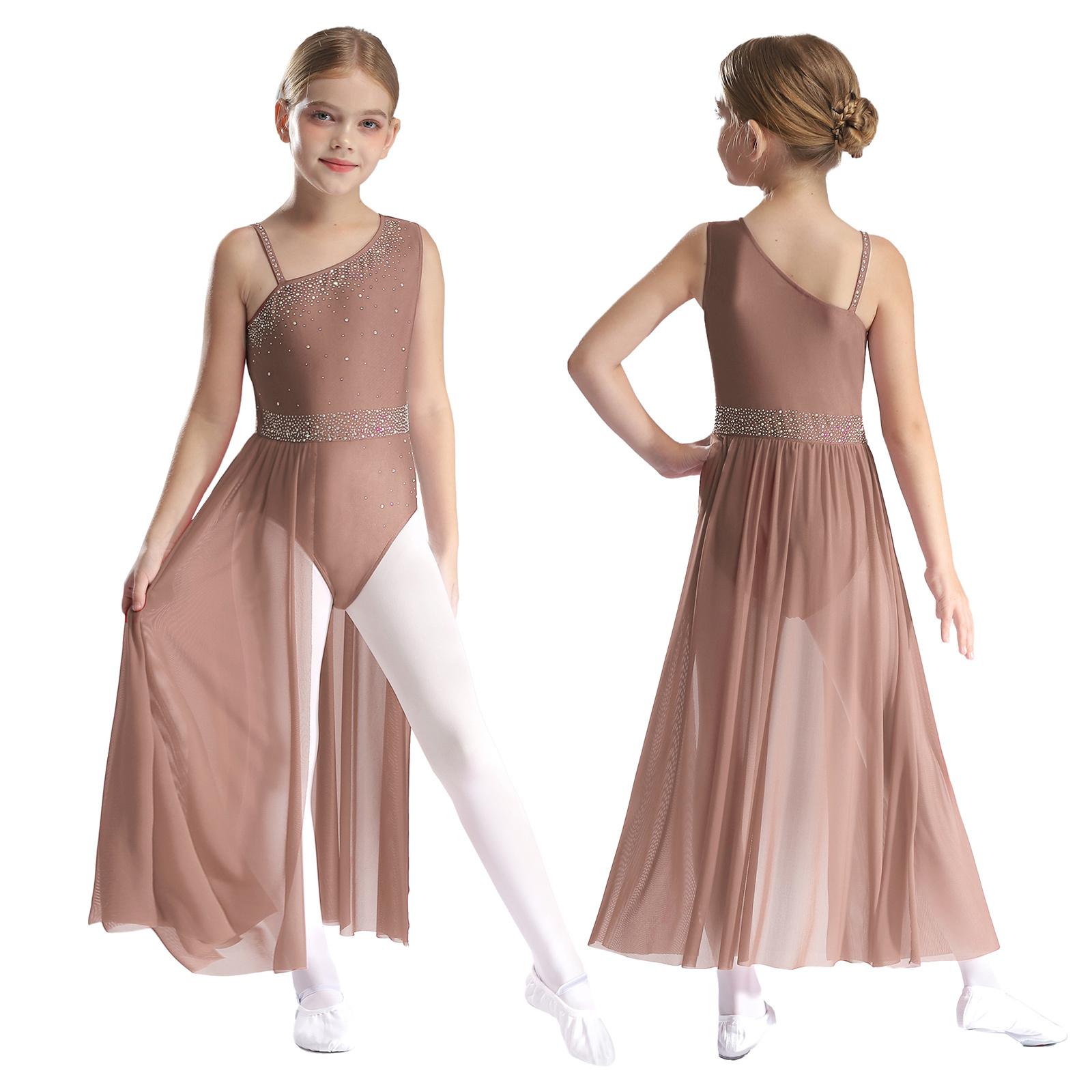 Kinder Mädchen Ballett Lyrischer Tanz Kleid Gymnastik Trikot mit Rock Transparent Mesh Eiskunstlauf Modernes Zeitgenössisches Tanzkostüm 9-10 Years von Joom DACH