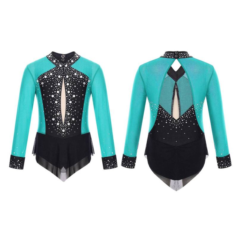 Kinder Mädchen Ballett Tanz Trikot Kleid Eiskunstlauf Rhythmische Gymnastik Body Glänzenden Strass Mesh Rock Overall 11-12 Years grün/blau von Joom DACH