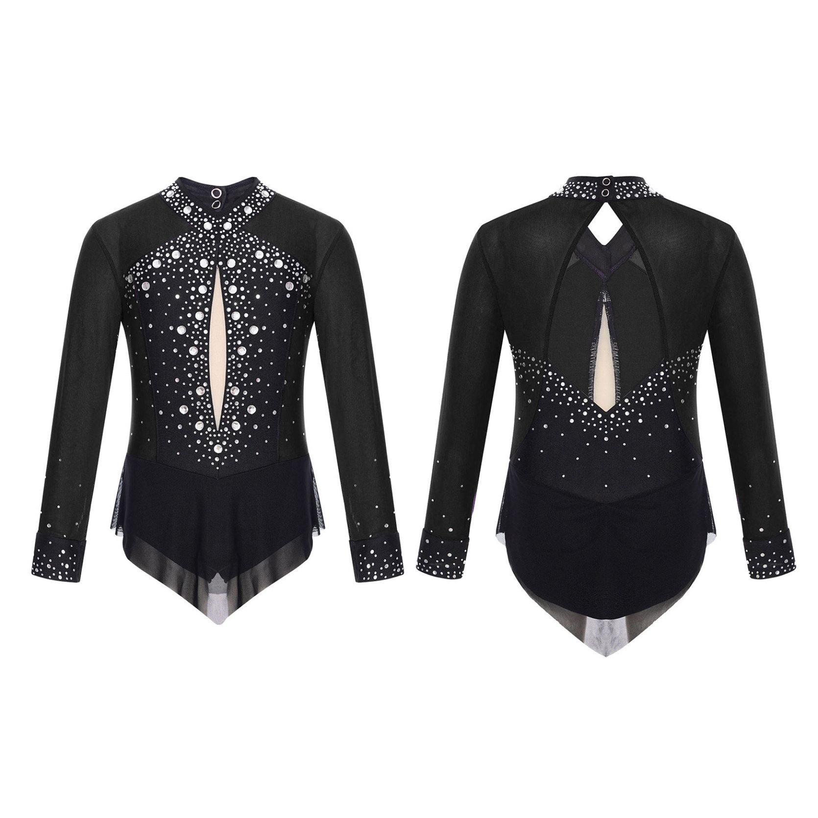 Kinder Mädchen Ballett Tanz Trikot Kleid Eiskunstlauf Rhythmische Gymnastik Body Glänzenden Strass Mesh Rock Overall 11-12 Years schwarz von Joom DACH