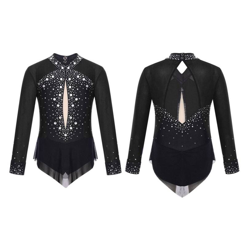 Kinder Mädchen Ballett Tanz Trikot Kleid Eiskunstlauf Rhythmische Gymnastik Body Glänzenden Strass Mesh Rock Overall 11-12 Years schwarz von Joom DACH
