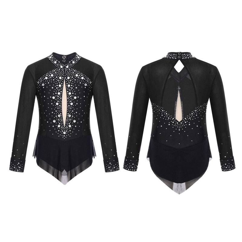 Kinder Mädchen Ballett Tanz Trikot Kleid Eiskunstlauf Rhythmische Gymnastik Body Glänzenden Strass Mesh Rock Overall 11-12 Years von Joom DACH