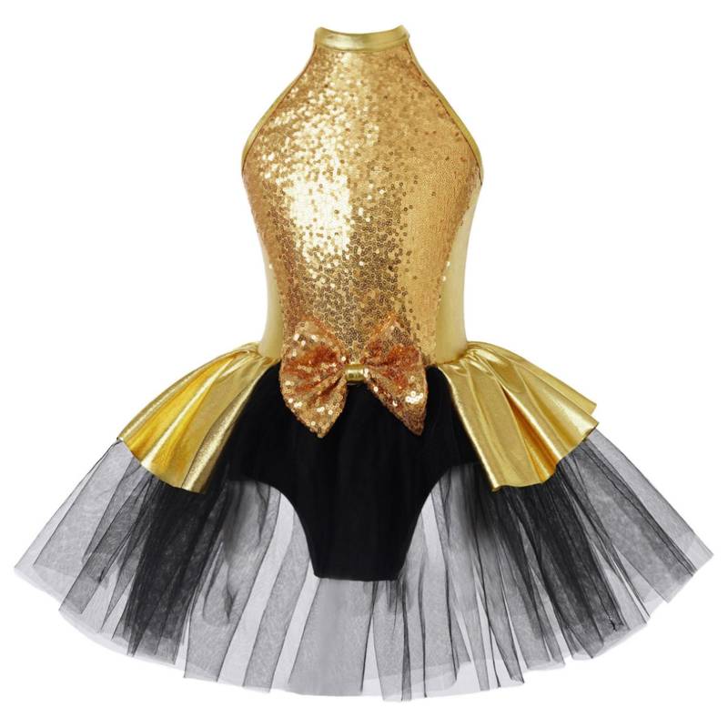 Kinder Mädchen Ballett-Tutu-Kleid mit glänzenden Pailletten, modernes Jazz-Latin-Tanzkostüm, Tanzbekleidung 15-16 Years gold von Joom DACH