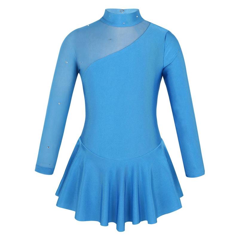 Kinder Mädchen Ballsaal Skater Kleid Tüll Langarm Gymnastik Trikot Ballett Tanz Rock Kostüm 7-8 Years blau von Joom DACH