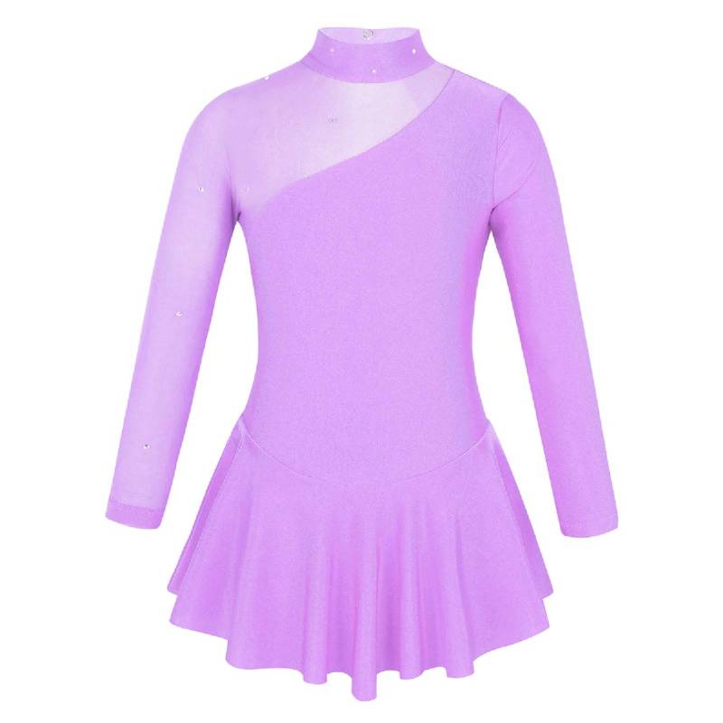 Kinder Mädchen Ballsaal Skater Kleid Tüll Langarm Gymnastik Trikot Ballett Tanz Rock Kostüm 7-8 Years lavendel von Joom DACH