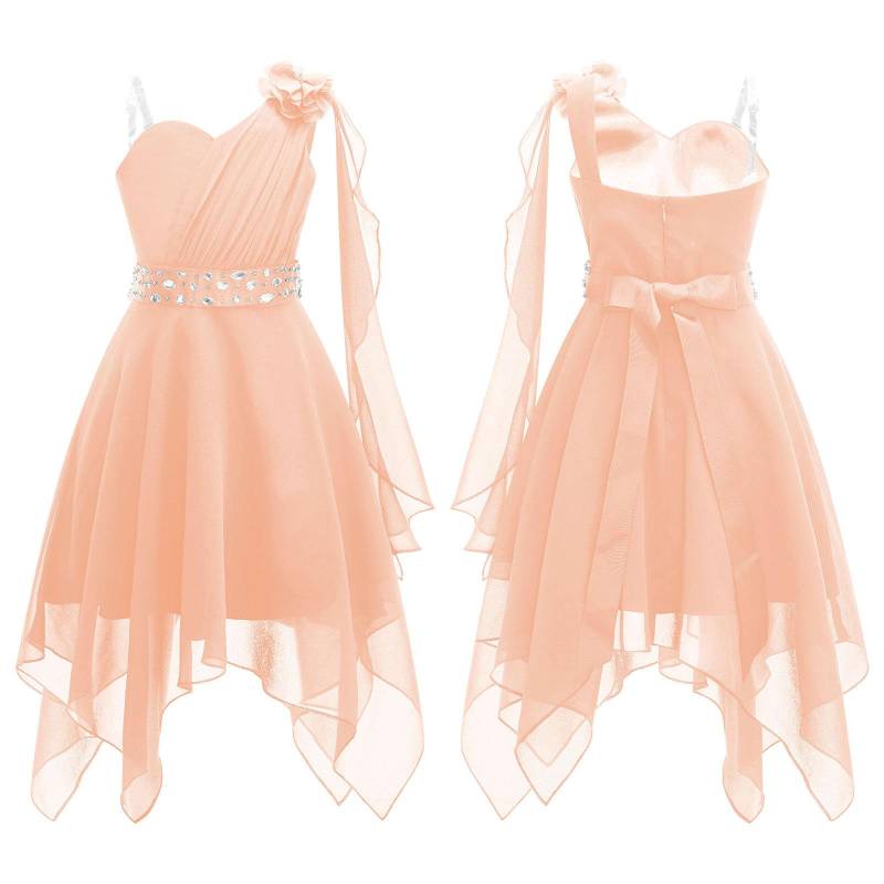 Kinder Mädchen Blumenkleid Prinzessin Party One Shoulder Chiffon Sommerkleid mit glänzender Perlenschärpe 5-6 Years rosa von Joom DACH