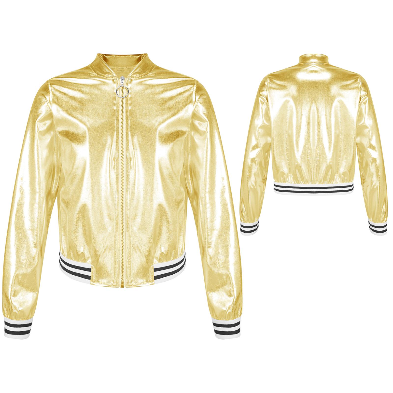 Kinder Mädchen Bronzing Stoff Jacke Mantel Hip Hop Jazz Modern Dance Top Disco Party Kostüm 9-10 Years gold von Joom DACH