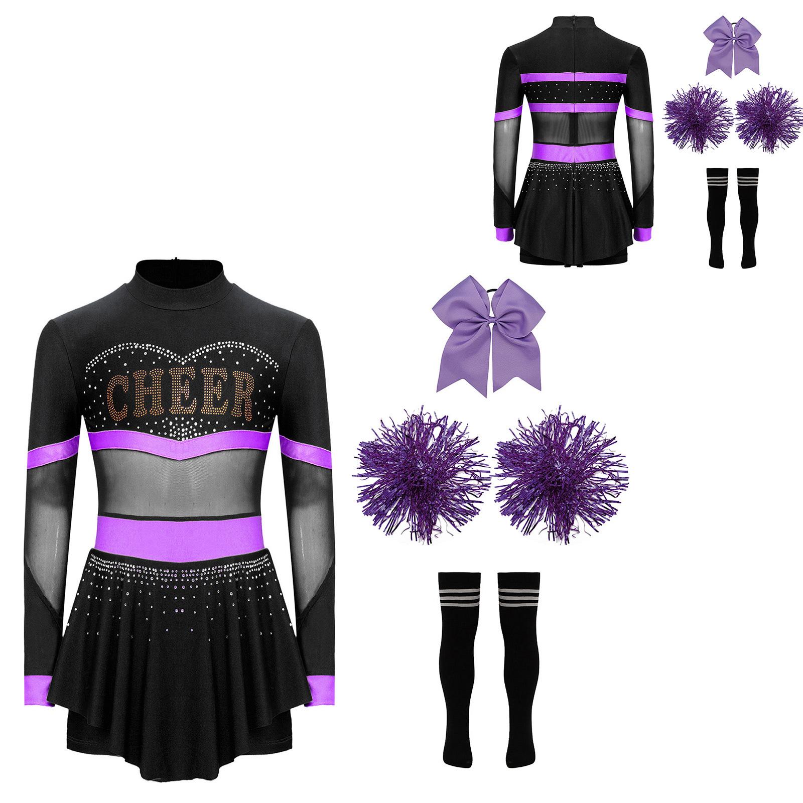 Kinder Mädchen Cheerleader Kostüm Halloween Cheerleading Uniform Kleid mit Pom Poms Strumpf Haargummi 11-12 Years von Joom DACH
