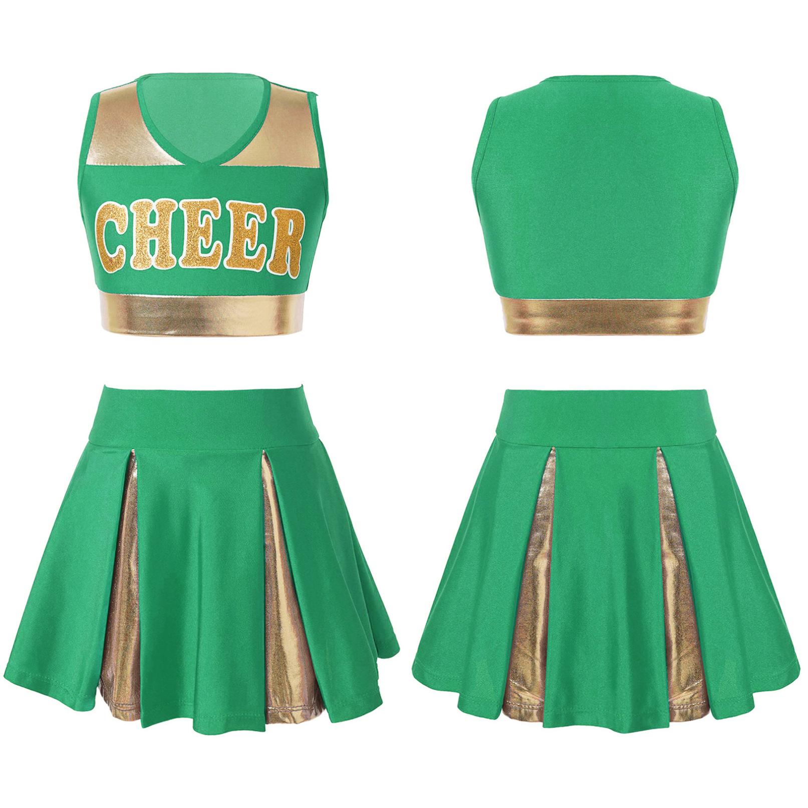 Kinder Mädchen Cheerleading Outfits Ärmelloses Crop Top mit Rock Schuluniform Cheer Kleid Party Cosplay Kostüm 11-12 Years grün von Joom DACH