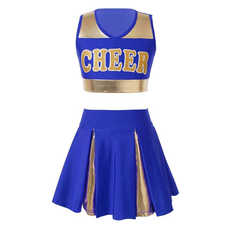 Kinder Mädchen Cheerleading Outfits Ärmelloses Crop Top mit Rock Schuluniform Cheer Kleid Party Cosplay Kostüm 9-10 Years blau von Joom DACH