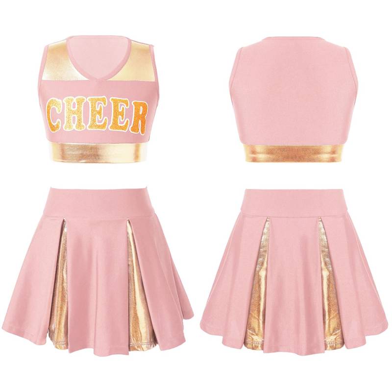 Kinder Mädchen Cheerleading Tanzkleidung Set Ärmelloses Crop Top mit Buchstabenaufdruck und Rock Cheer Uniform 11-12 Years hellrosa von Joom DACH
