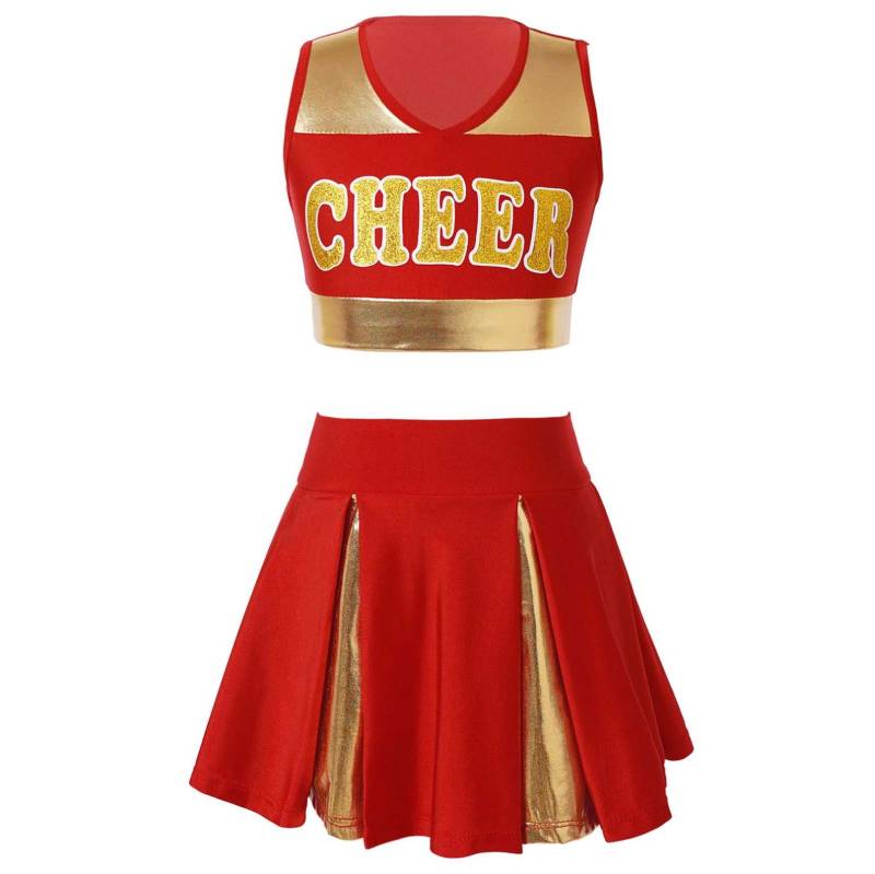 Kinder Mädchen Cheerleading Tanzkleidung Set Ärmelloses Crop Top mit Buchstabenaufdruck und Rock Cheer Uniform 5-6 Years rot von Joom DACH