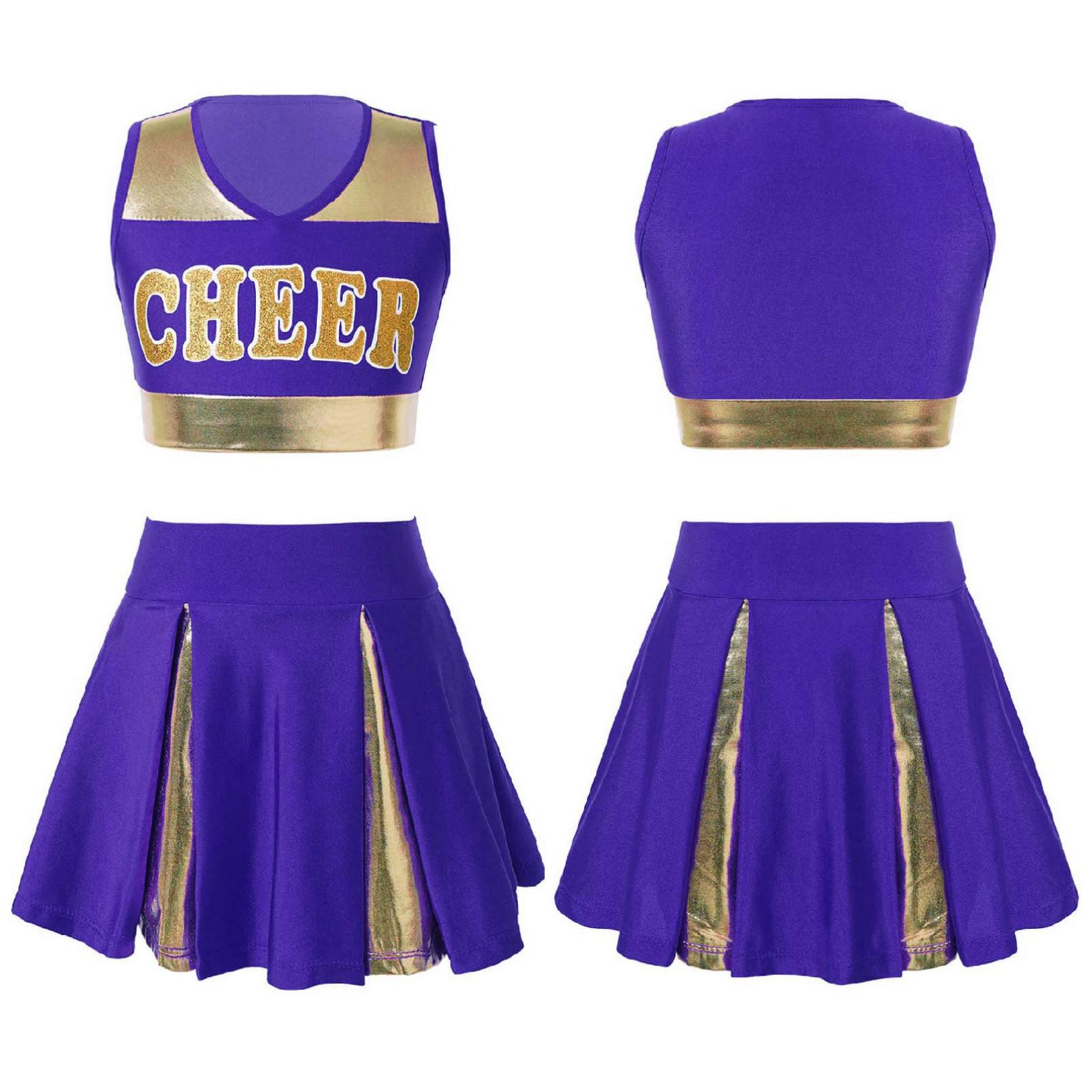 Kinder Mädchen Cheerleading Tanzkleidung Set Ärmelloses Crop Top mit Buchstabenaufdruck und Rock Cheer Uniform 7-8 Years violett von Joom DACH