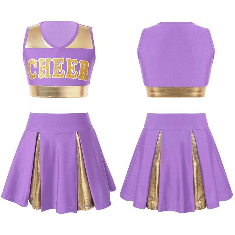 Kinder Mädchen Cheerleading Tanzkleidung Set Ärmelloses Crop Top mit Buchstabenaufdruck und Rock Cheer Uniform 9-10 Years lavendel von Joom DACH