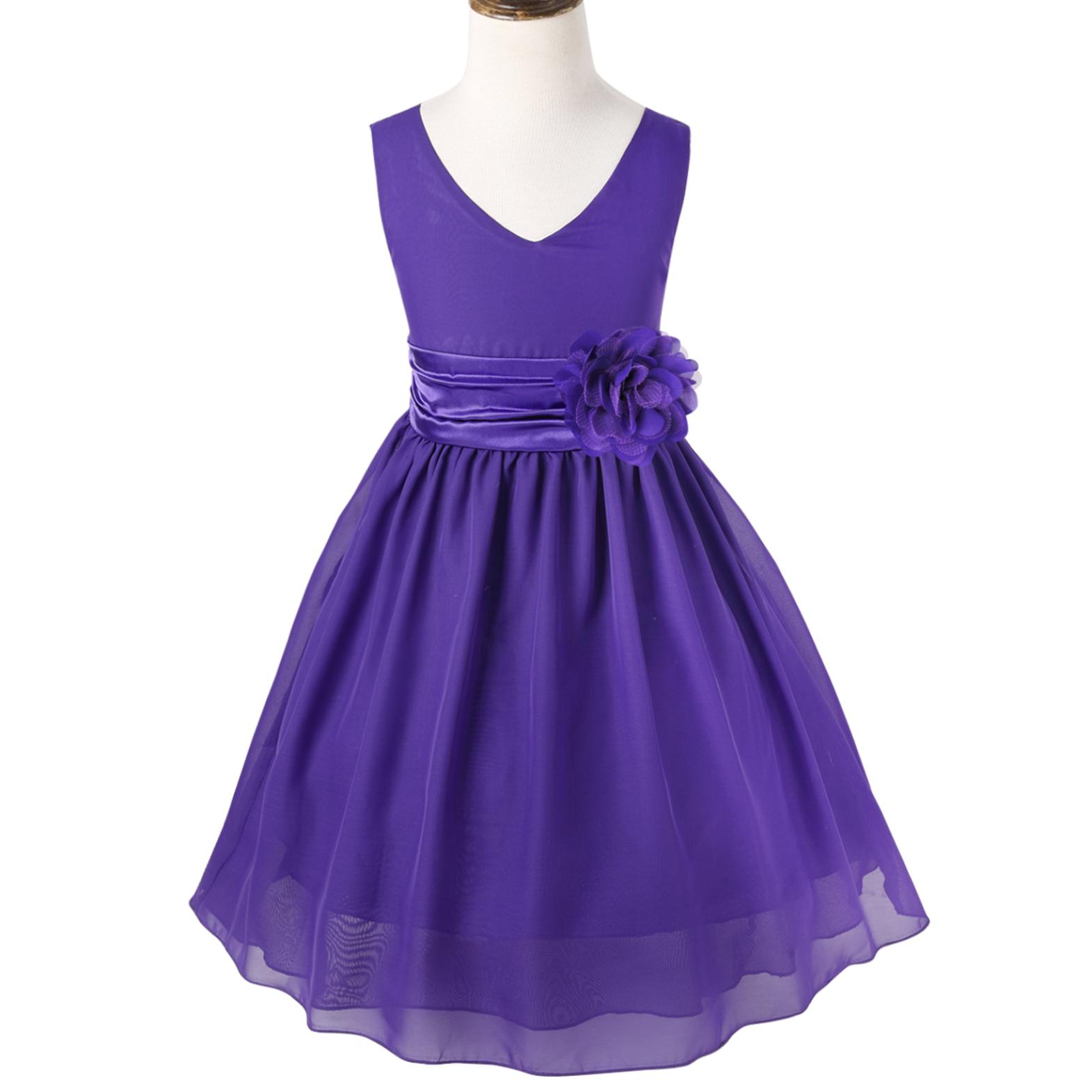 Kinder Mädchen Chiffon ärmellos V-Ausschnitt Hochzeit Brautjungfer Blumenmädchen Kleid Kinder Geburtstag Party Abend Abendkleid 12-14 Years violett von Joom DACH
