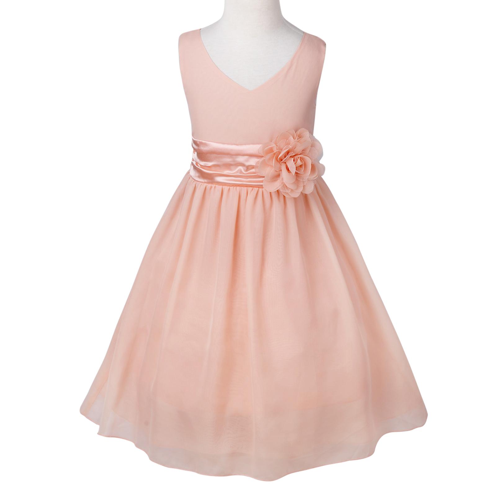 Kinder Mädchen Chiffon ärmellos V-Ausschnitt Hochzeit Brautjungfer Blumenmädchen Kleid Kinder Geburtstag Party Abend Abendkleid 9-10 Years korallen rosa von Joom DACH