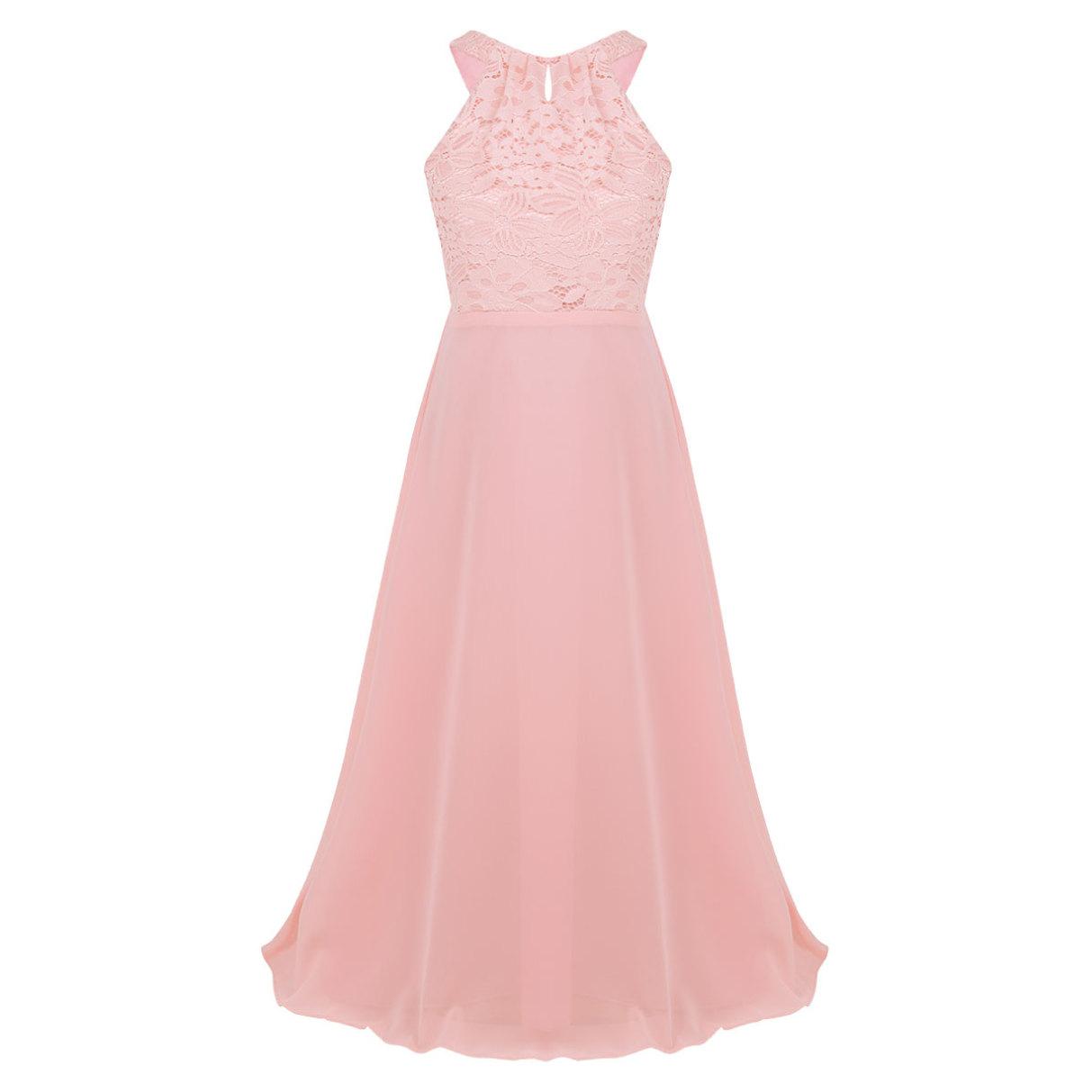 Kinder Mädchen Chiffon ärmelloses Blumenspitze Blumenmädchenkleid Prinzessin Festzug Hochzeit Brautjungfer Geburtstagsparty Kleid 14 Years rosa von Joom DACH