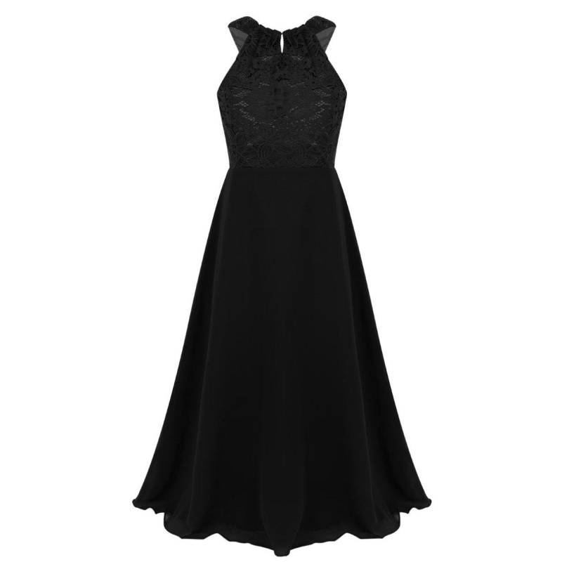 Kinder Mädchen Chiffon ärmelloses Blumenspitze Blumenmädchenkleid Prinzessin Festzug Hochzeit Brautjungfer Geburtstagsparty Kleid 14 Years schwarz von Joom DACH