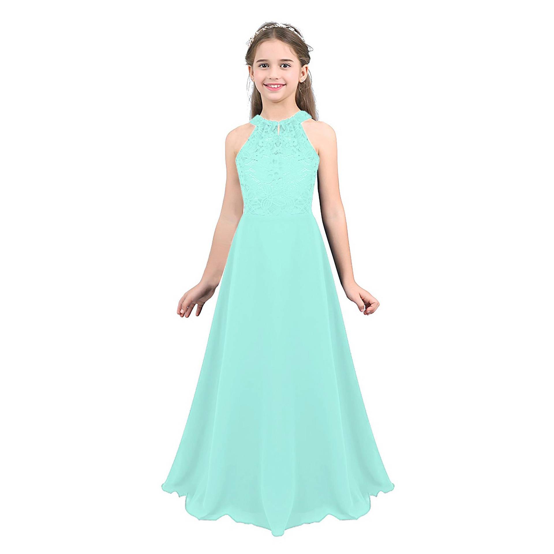 Kinder Mädchen Chiffon ärmelloses Blumenspitze Blumenmädchenkleid Prinzessin Festzug Hochzeit Brautjungfer Geburtstagsparty Kleid 6 Years minze, grüne von Joom DACH