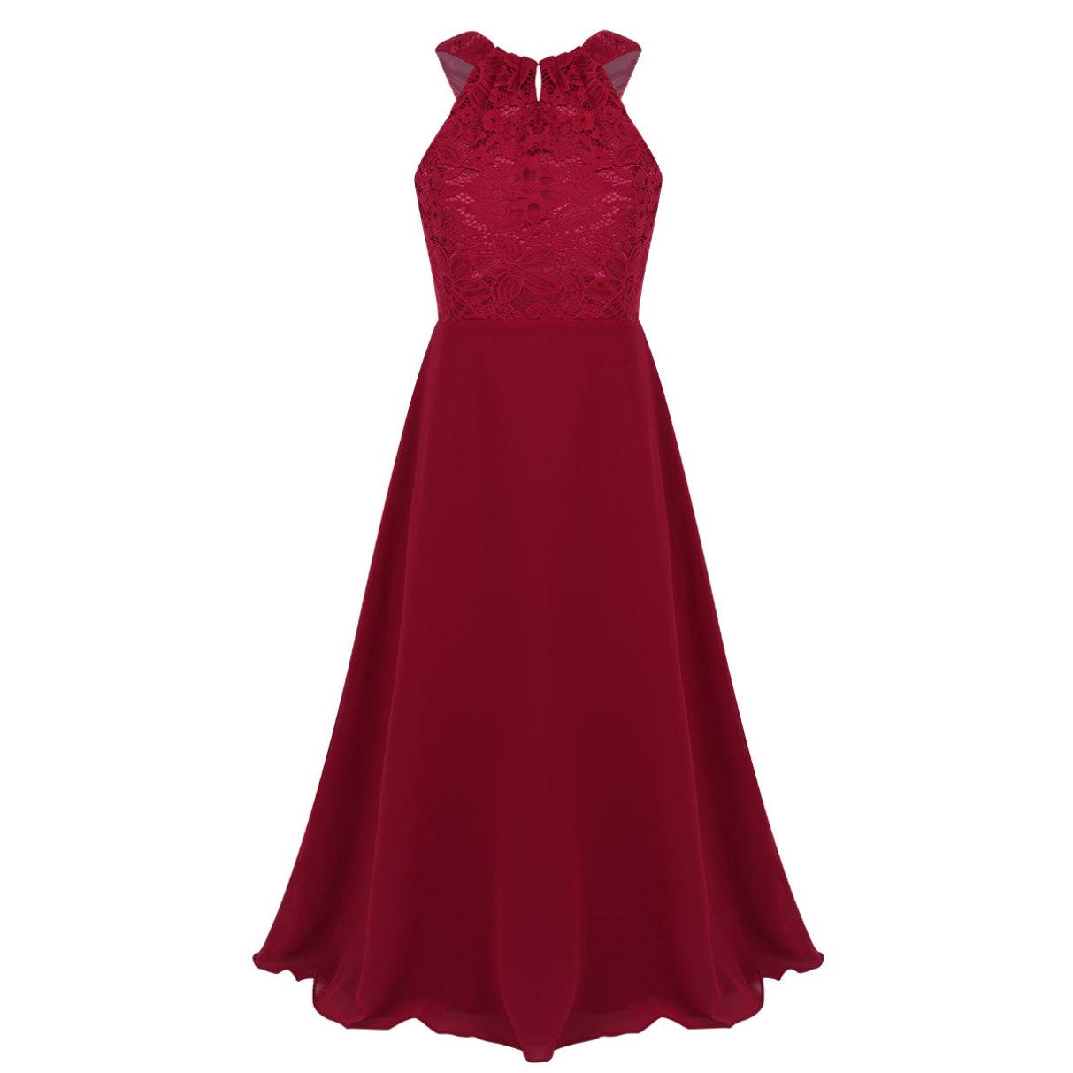 Kinder Mädchen Chiffon ärmelloses Blumenspitze Blumenmädchenkleid Prinzessin Festzug Hochzeit Brautjungfer Geburtstagsparty Kleid 8 Years von Joom DACH