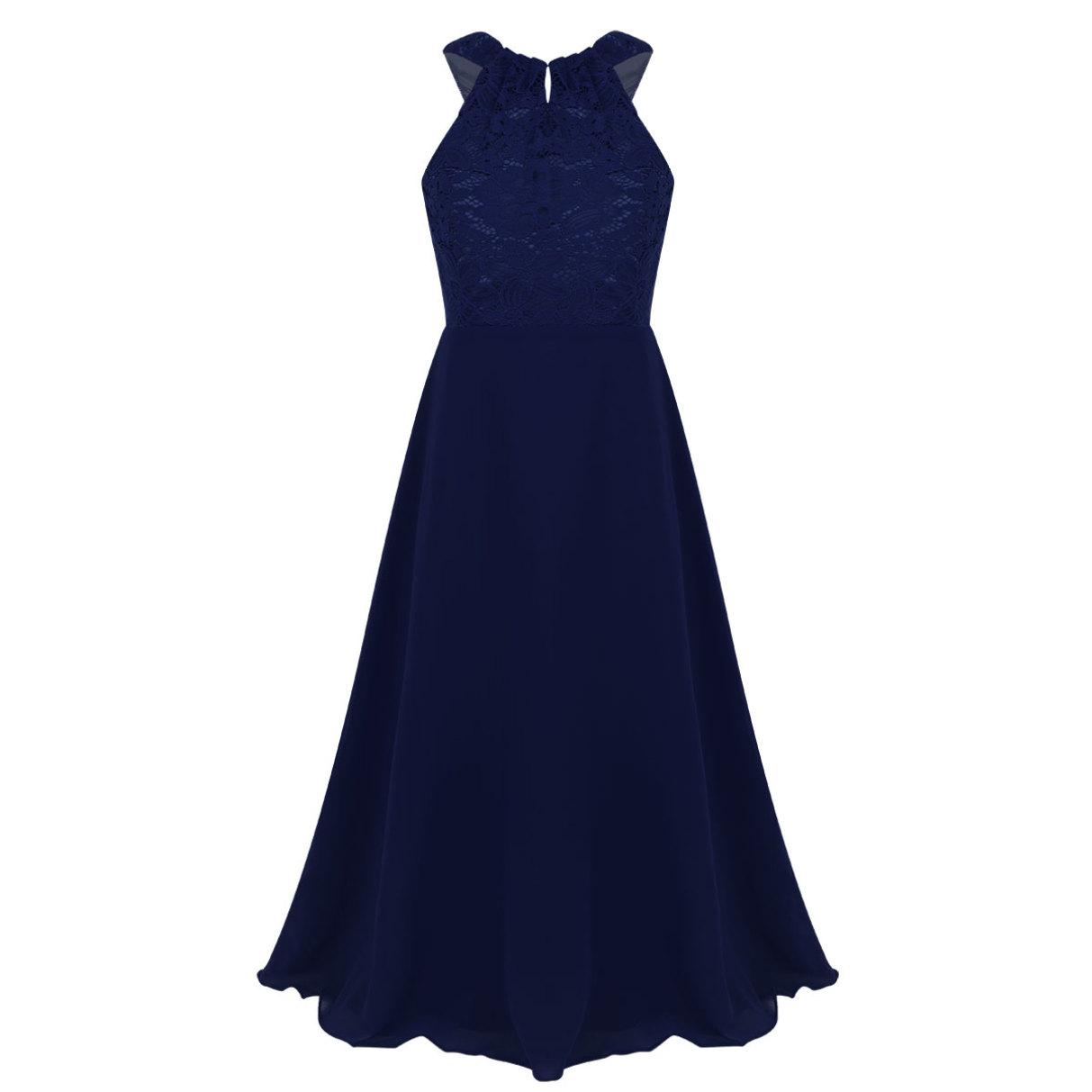 Kinder Mädchen Chiffon ärmelloses Blumenspitze Blumenmädchenkleid Prinzessin Festzug Hochzeit Brautjungfer Geburtstagsparty Kleid 8 Years navy blau von Joom DACH